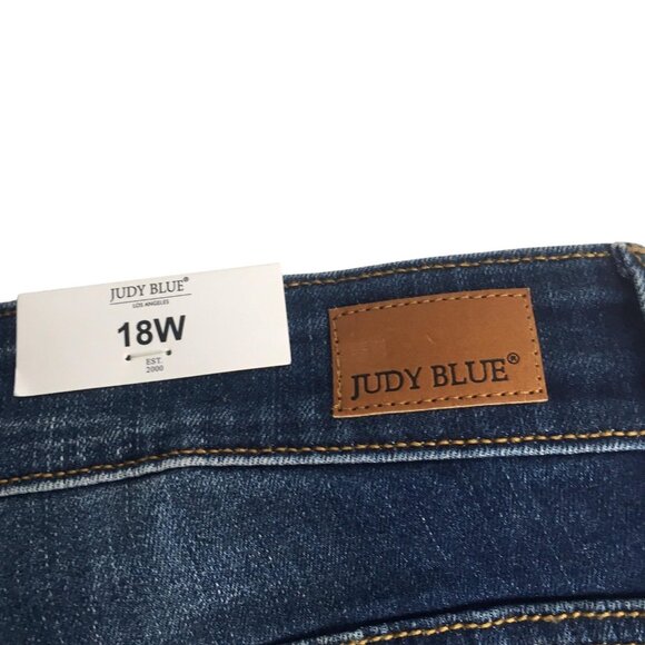 Judy Blue Jeans Womens 18W Dark Wash High Waist Skinny Distressed Leopard Patch - Picture 7 of 16